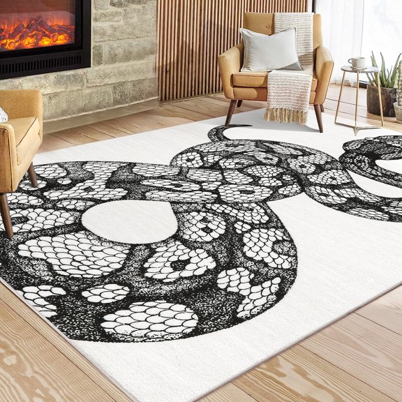 Hasoo Machine Washable Snake Pattern Area Rug for Living Room 5' x 7' Modern Contemporary Indoor Rug Carpet, Beige/Black