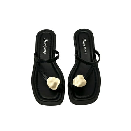 

Daeful Ladies Slides Summer Sandal Slip On Strappy Sandals Outdoor Anti Skid Clip Toe Beach Flip Flops Black 5