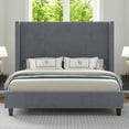 thumbnail image 6 of VanAcc King Size 61" Corduroy Upholstered Bed Frame with Vertical Stripe Wingback Headboard/Grey, 6 of 7