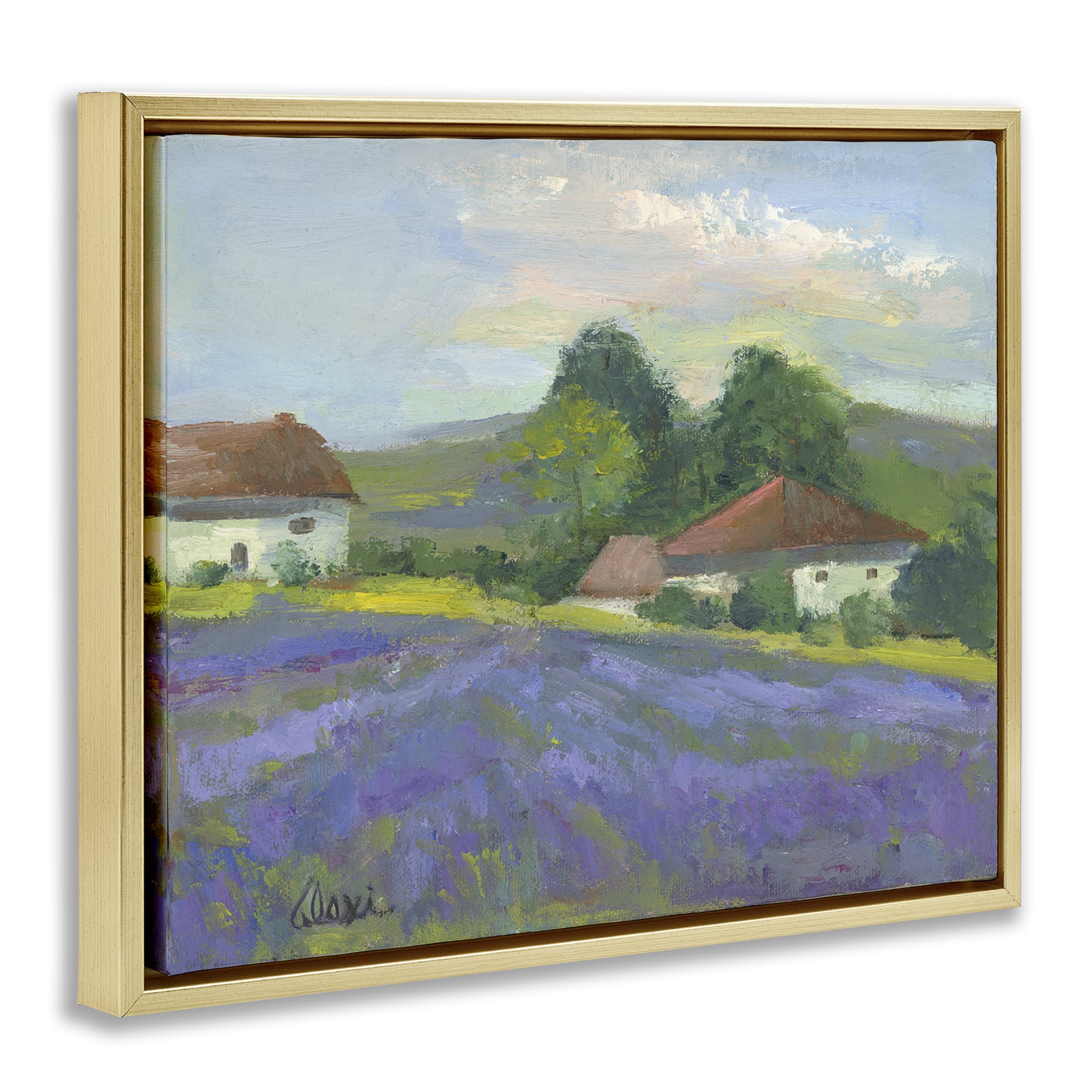Stupell Industries Lovely Lavender Farmland Landscape & Nature Painting Gold Floater Framed Canvas Art Print Wall Art, 21 x 17