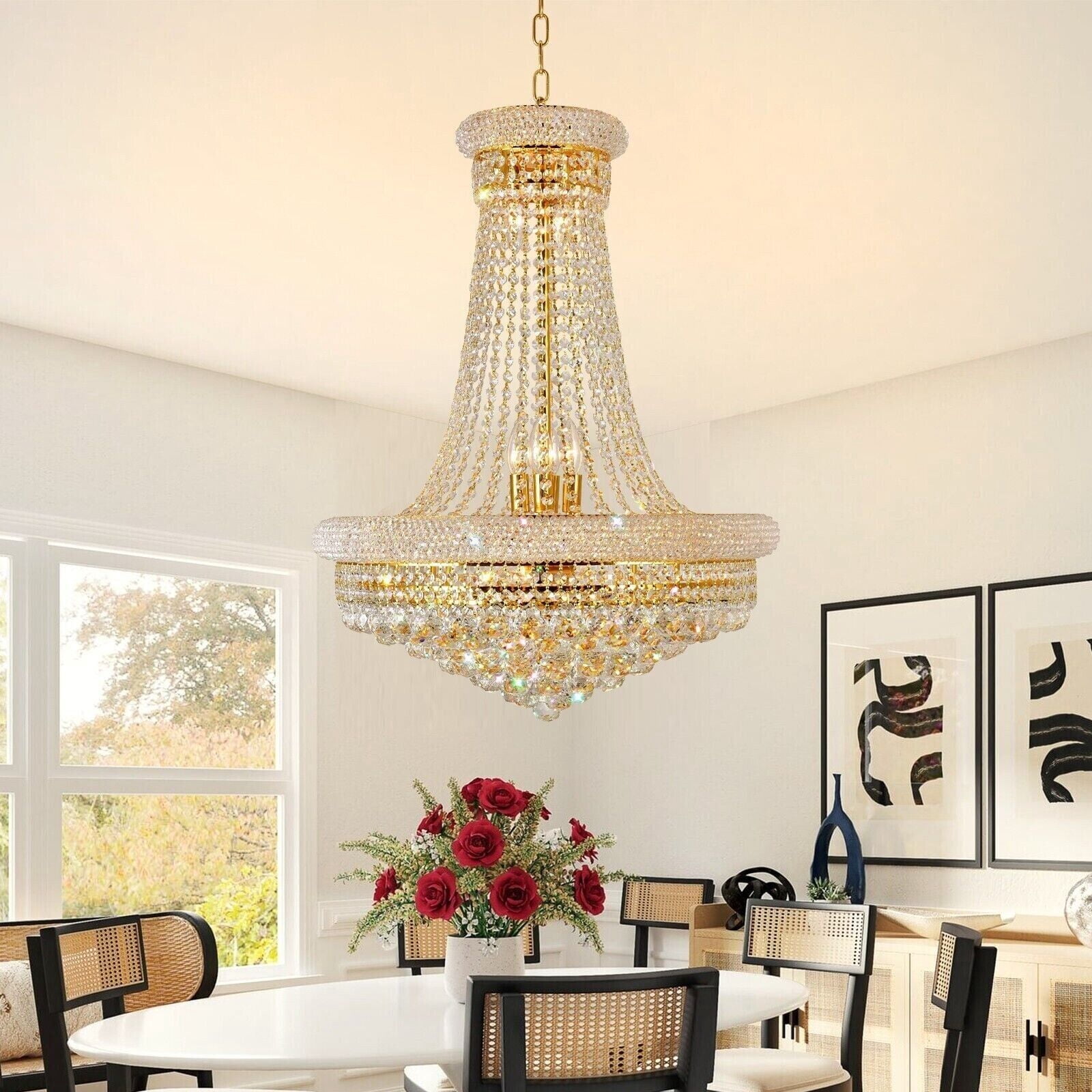 KPIBEST Crystal Chandelier Lights, 13-Light French Empire Country Foyer Chandelier Pendant, Hanging Ceiling Lighting Fixture