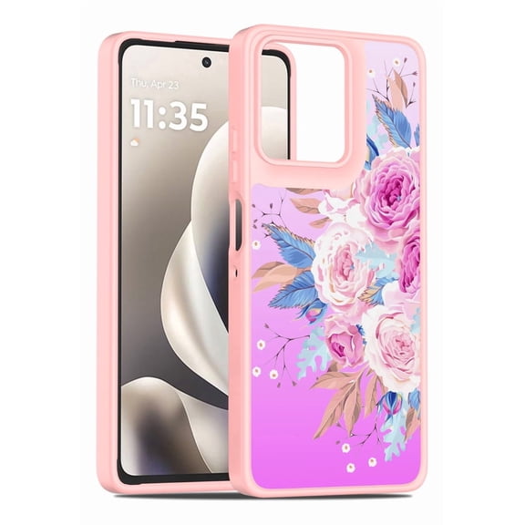 Rosebono Compatible With Motorola Moto G Power 2025 / Moto G Power 2026 Case, Graphic Design Translucent Matte Gradient Transparent Soft TPU Skin Cover Protection Case (Pink Flower)