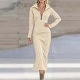 thumbnail image 7 of Half Zip Lapel Midi Dress for Women Elegant Long Sleeve Business Casual Office Party Pencil Dresses, 7 of 7