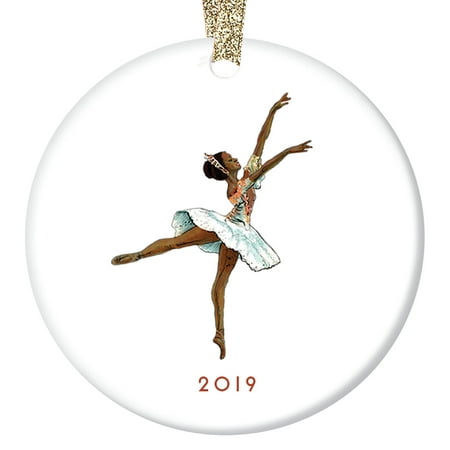 Vintage Nutcracker Ballerina Ornament 2019 Black Ballerina Sugarplum Fairy Ballet Porcelain Ornament, Dark Skin Ballerina 3