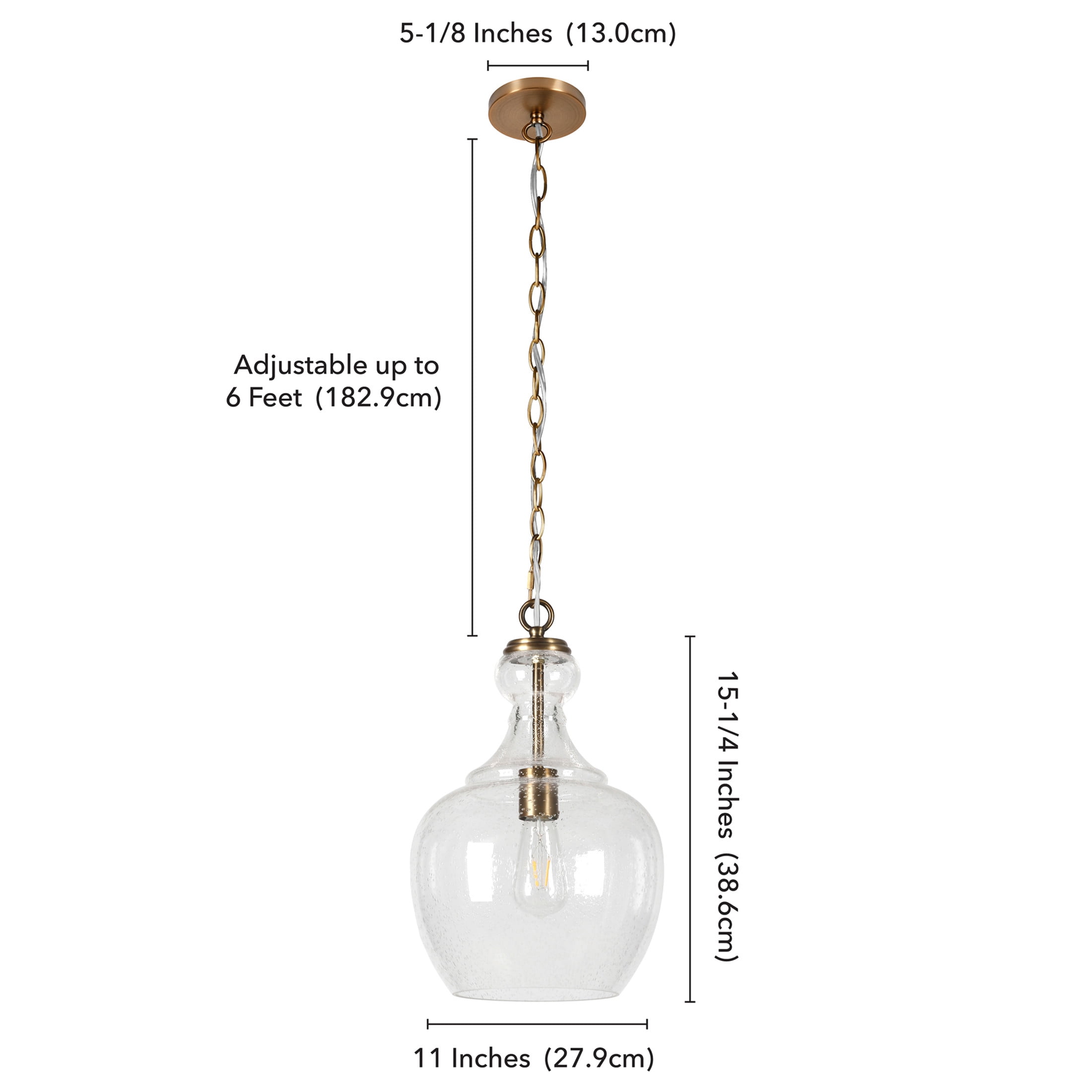 Evelyn&Zoe 11" Brass Metal/Glass Pendant