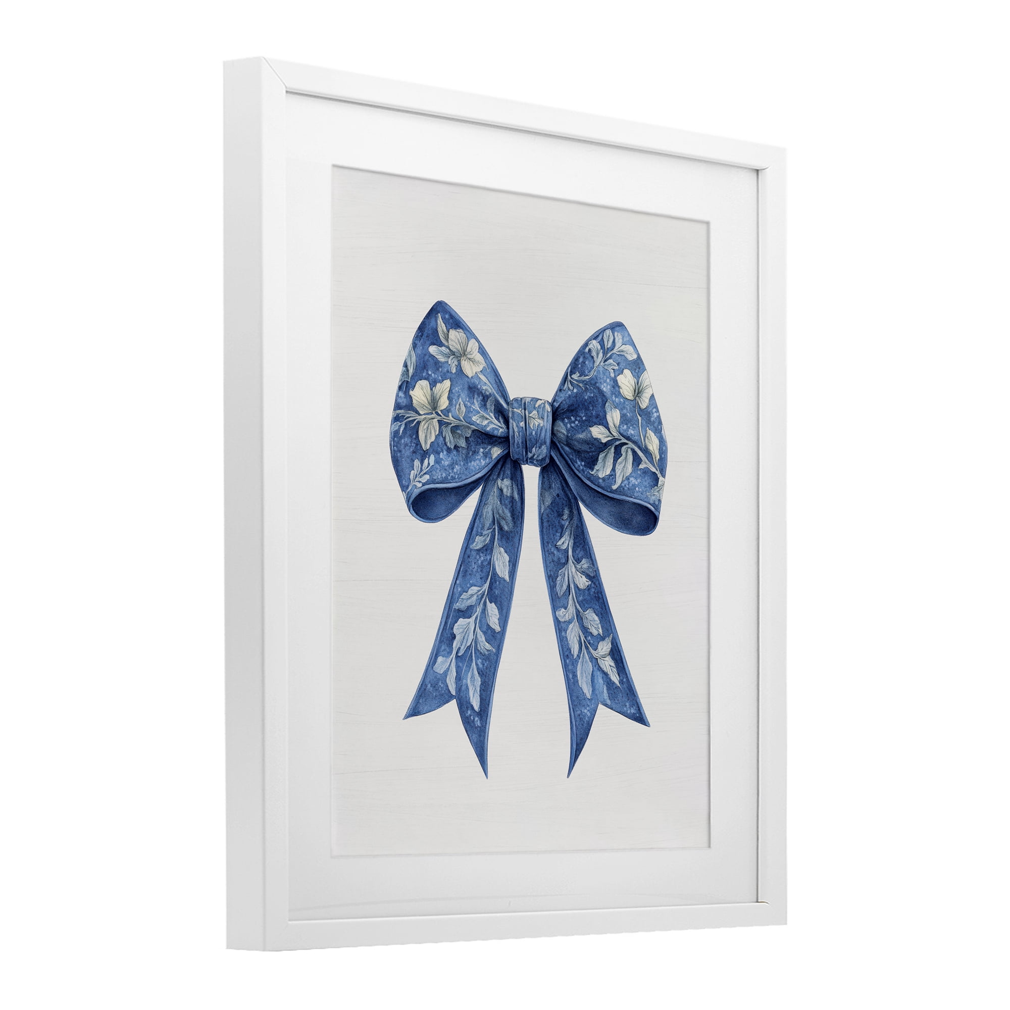 Intricate Florals Ribbon White Framed Print Under Glass, design by Lettered and Lined