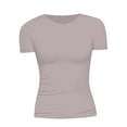 thumbnail image 3 of Women's Crewneck Slim Fitted T-Shirt Solid Color Basic Short Sleeve Crop Tops Summer Y2k Going Out Tees, 3 of 3