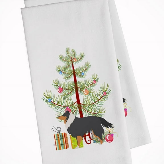 Sheltie/Shetland Sheepdog Merry Christmas Tree White Kitchen Towel Set of 2 Dish Towels