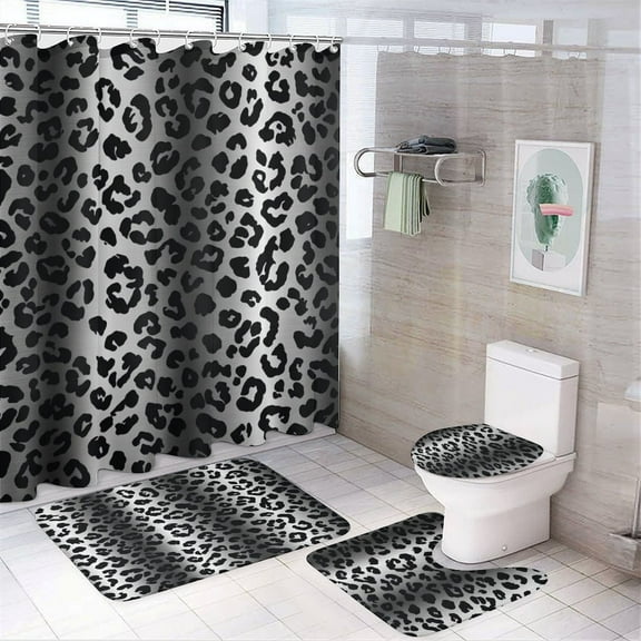 Animal Print Shower Curtain Waterproof Bathroom Curtain Set 4pcs with Hooks Rugs Mat Bathroom Curtains Home Decor