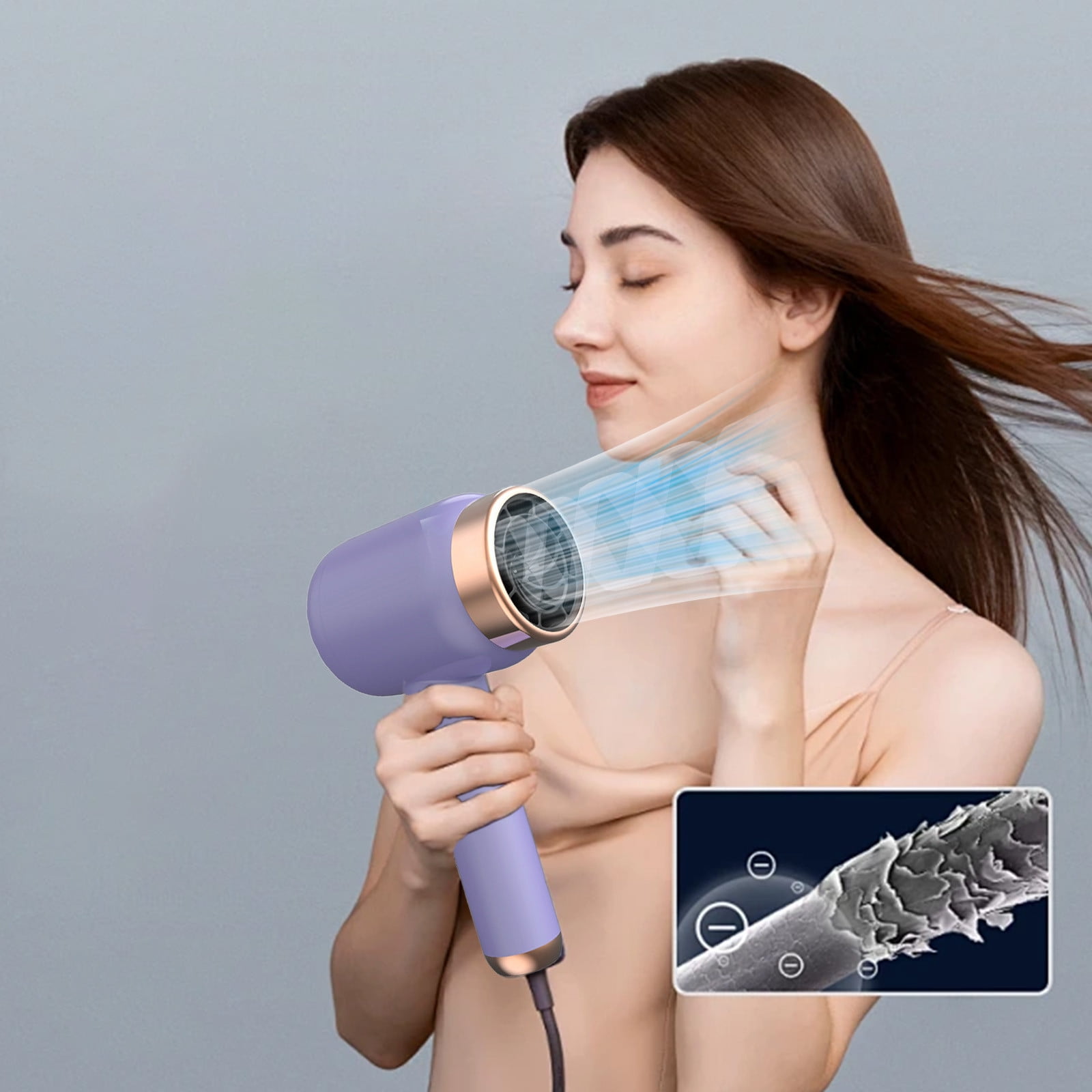 Snmubt Wireless Hair Dryer Rechargeable Portable Hair Dryer 3 Speed Adjustment Travel Blow Dryer Battery Operated Hair Dryer For Dorm Outdoor Camping Travel (Purple)