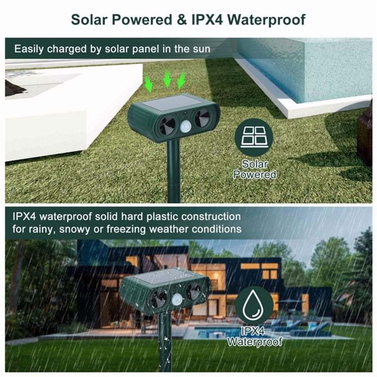 Solar Powered Ultrasonic Animal Repeller Motion Sensor Repellent Device, IPX4 Waterproof, For Repelling Squirrels/Raccoons/Dogs/Cats, Outdoor Use, Green