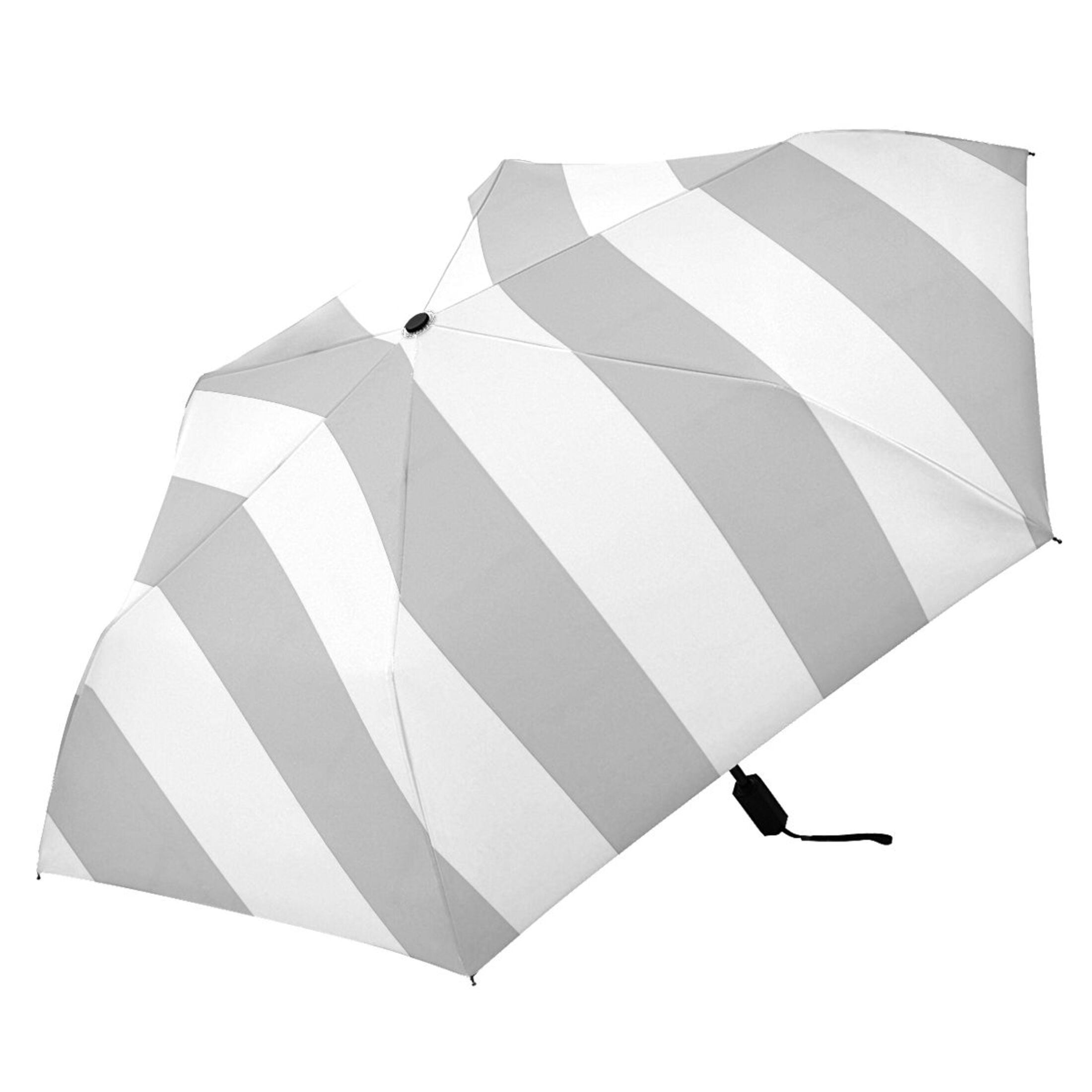 Silver Gray and White Stripes Compact Sun Umbrella Windproof Travel Umbrellas for Rain Strong Portable UV Protection