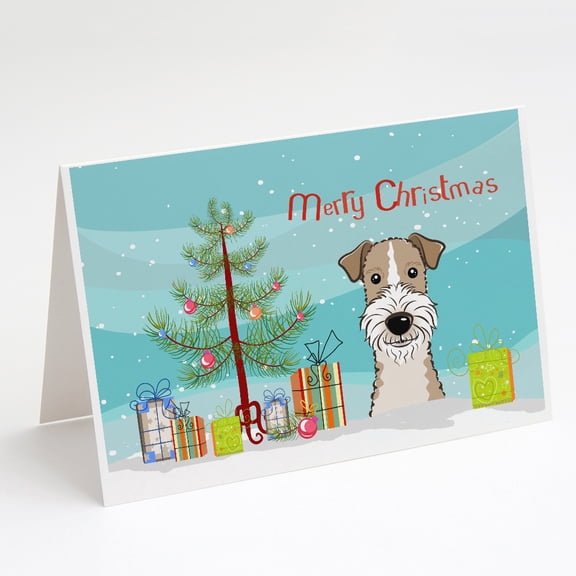 Christmas Tree and Wire Haired Fox Terrier Greeting Cards and Envelopes Pack of 8