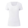 thumbnail image 4 of Camiseta ajustada de manga corta y cuello cuadrado con ribete para mujer - Camiseta informal de punto elástico, 4 of 5