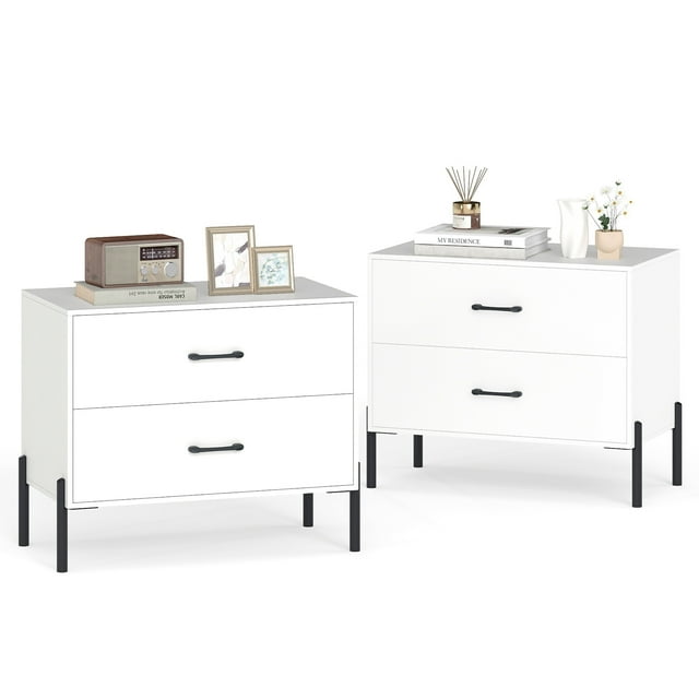Gymax Commode 2 Pcs à 2 Tiroirs avec Pattes en Métal, Poignées, Tiroirs, Trousses Anti-Basculement pour Garde-Robe