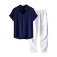 thumbnail image 1 of Ensemble Décontracté pour Hommes Couleur Unie Manches Courtes Col Rabattu avec Pantalon Long pour Printemps et Été, 1 of 2
