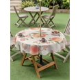 thumbnail image 4 of Outdoor Tablecloth with Umbrella Hole for Patio/Picnic/Party/Camping, Peach Waterproof Table Cloth Round Cover Washable, Spring Floral Green Leaf Botanical Pink Fruit Rustic (Dia 54"), 4 of 8