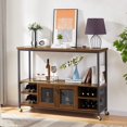 thumbnail image 1 of Rustic Kitchen Island Cart, Modern Wine Bar Cabinet Narrow Console Table with Open Top Shelf and Storage Compartment, Entryway Sideboard with Metal Legs for Living Room or Kitchen, Brown, 1 of 7