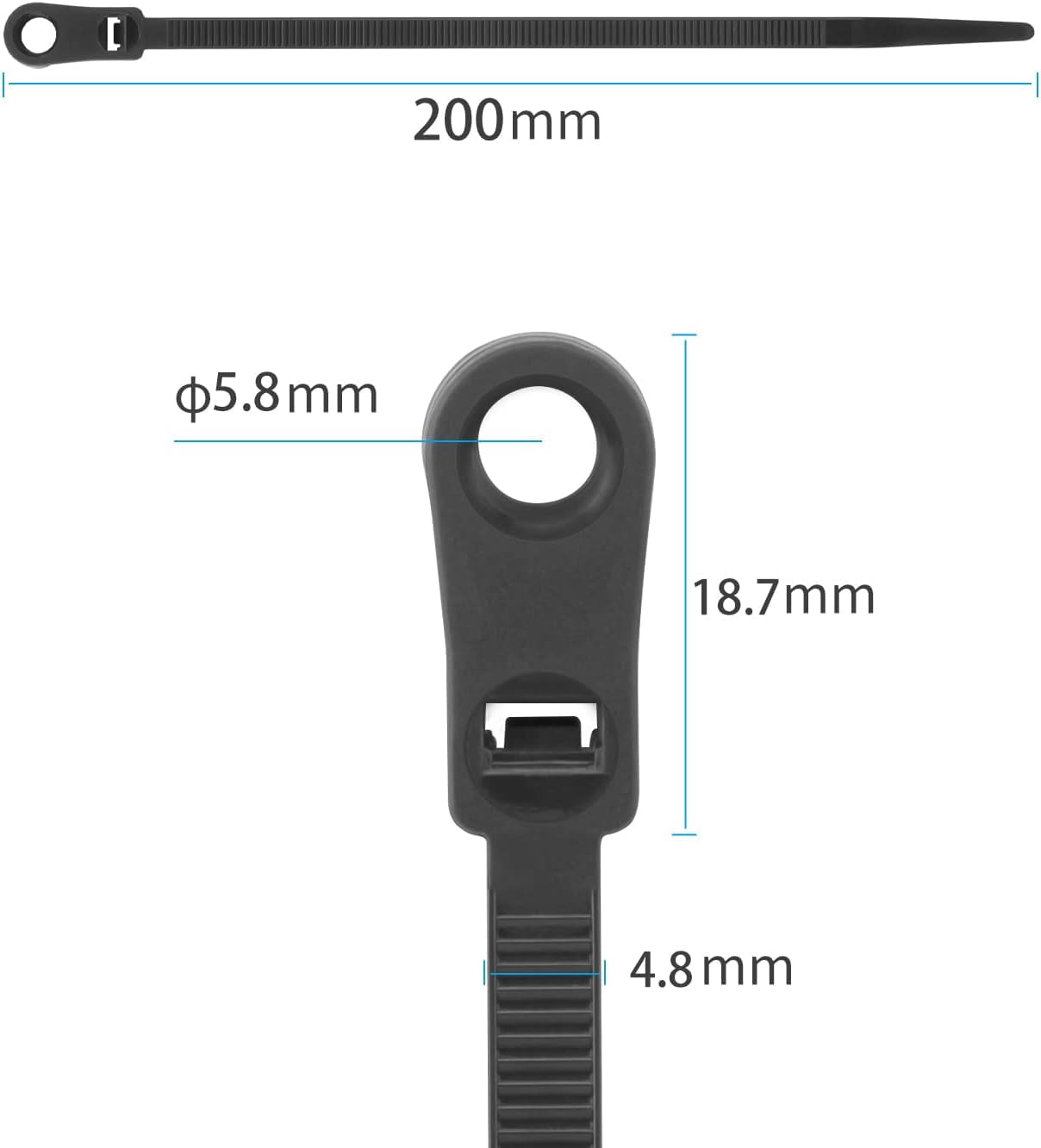 110 PCS Black Zip Ties with Screw Hole 7.5 Inch, 75 lbs Mountable head Cable Tie, Multipurpose Heavy Duty Nylon Zip Tie for Indoor & Outdoor Use