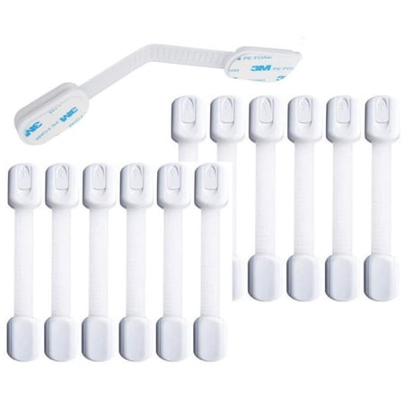 Baby Safety Locks | Child Proof Cabinets,Drawers,Appliances,Toilet Seat,Fridge and Oven | Tools Not Required | Uses 3M Adhesive with Adjustable Strap and Latch System (12-Pack)
