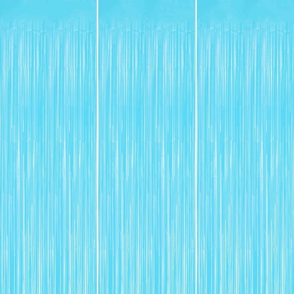 Macaron Light Blue Metallic Tinsel Foil Fringe Curtains, 3 Pack 3.3x6.6 Feet Party Streamer for Birthday Party Decorations