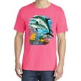 thumbnail image 2 of Wild Bobby, Pair of Dolphins Swimming in Ocean, Garment-Dyed Washed Look Short Sleeve Tees, Neon Pink, 2XL, 2 of 3