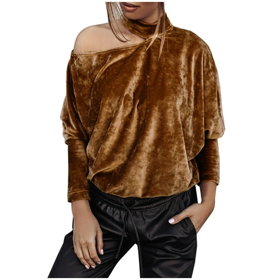 Giftesty Womens Shirts Clearance Fashion Women Pullove Skew Collar Solid Long Sleeve Casual Shirt Blouse Loose Tops