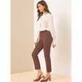 thumbnail image 2 of INSPIRE CHIC Pantalones de tobillo de trabajo de oficina trasera elásticos de cintura alta a cuadros de mujer marrón S, 2 of 6