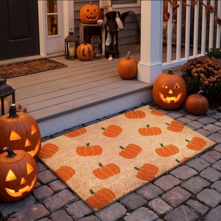 Fall Pumpkin Doormat Front Door Entryway Floor Mat with Holiday Autumn Harvest Seasonal Pattern Design Seasonal Home Welcome Decor for Home Door Indoor Outdoor