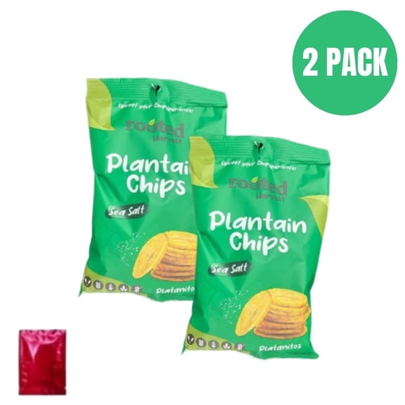Rooted Harvest Plantain Chips Sea Salt 2.25 OZ (Platanitos), 2 Pack, Crunchy Savory Snack Made from Real Plantains   BONUS LaPrima Morceau Bonbon