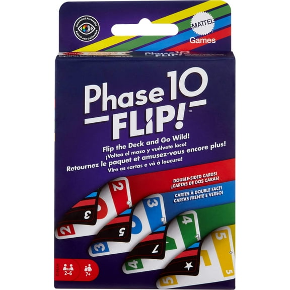 Phase 10 Flip Card Game, Classic Family Card Game with Double-Sided Cards for 2-6 Players