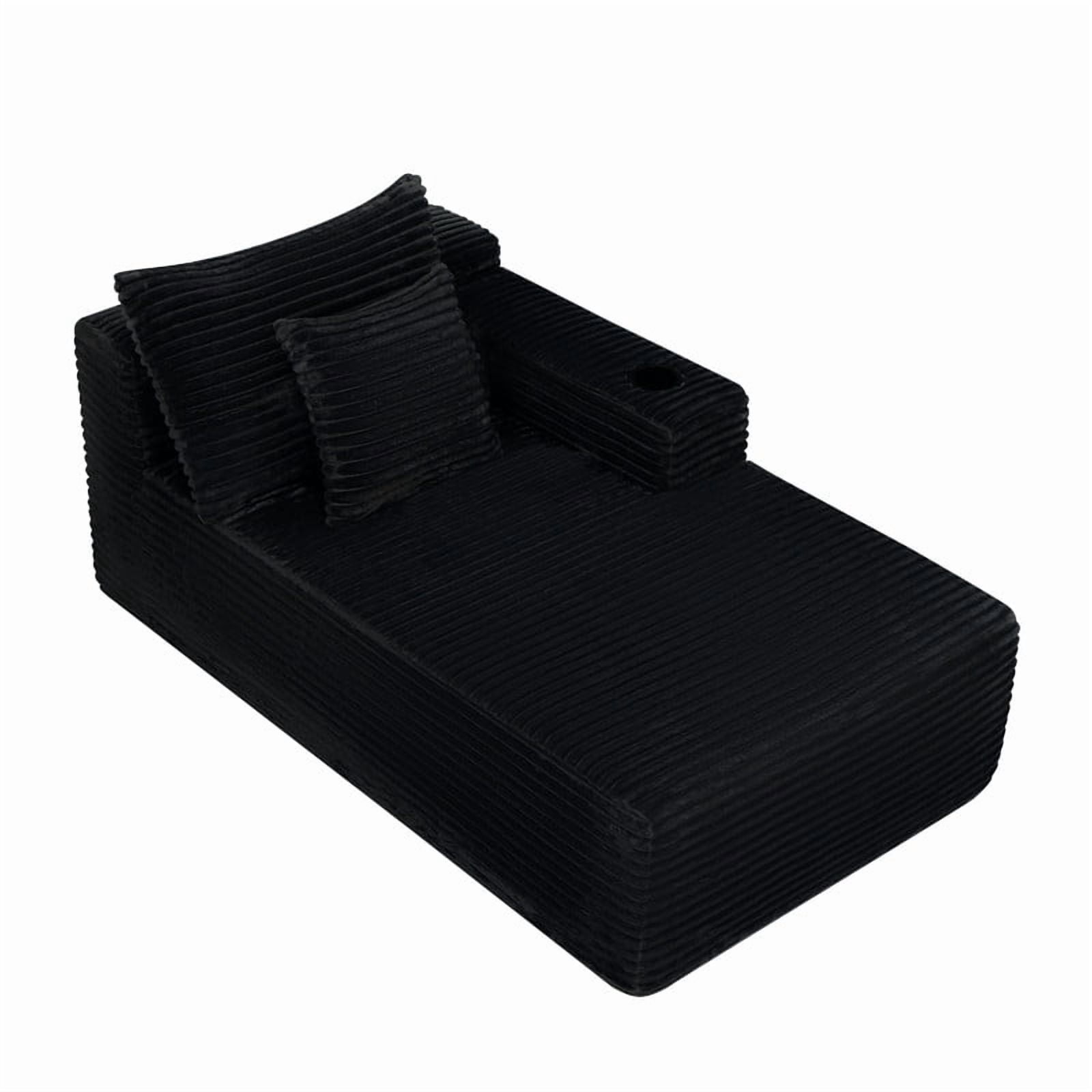 38''W Single Chaise Lounge with Right Cup Holder & Storage Pocket, Boneless Floor Sofa Accent Chair with Pillow