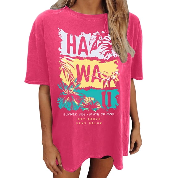 CONZONE Womens T-Shirts Short Sleeve T-Shirts for Women Trendy Hawaii Graphic Y2K Soft Loose Fit 2026 Fashion Tops for Lady