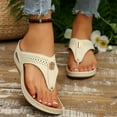 thumbnail image 6 of RUIYANQI Women's Thong Sandals Perforated Design Comfortable Flat Shoes Adjustable Buckle Summer Beach Footwear Trendy Outdoor Walking Sandals Beige Women Sandal, 6 of 9