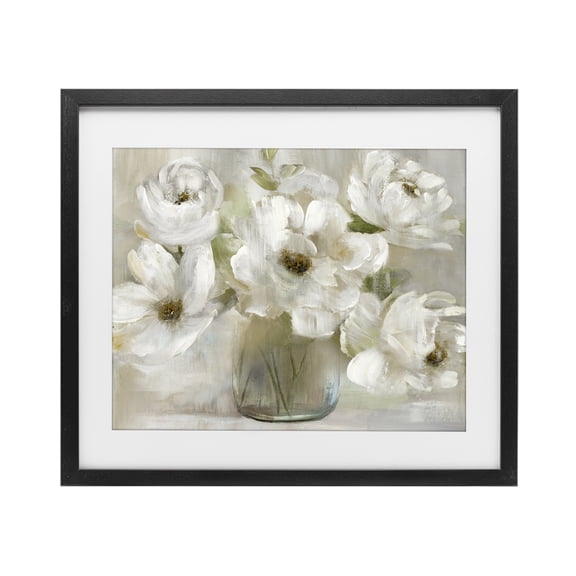 Stupell Industries Traditional Gentle White Petals in Vase Black Framed Print Under Glass, 16 x 13, by Nan