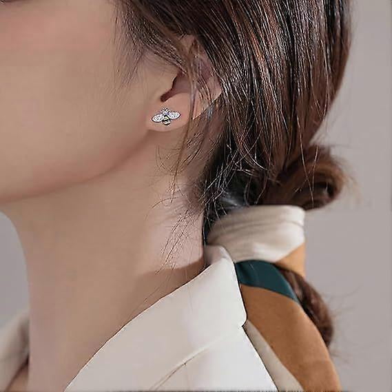 Solid 925 Sterling Silver Bumble Bee Earrings Stud for Women Earrings Small Cute Earrings Freshwater Pearl Bee Earrings