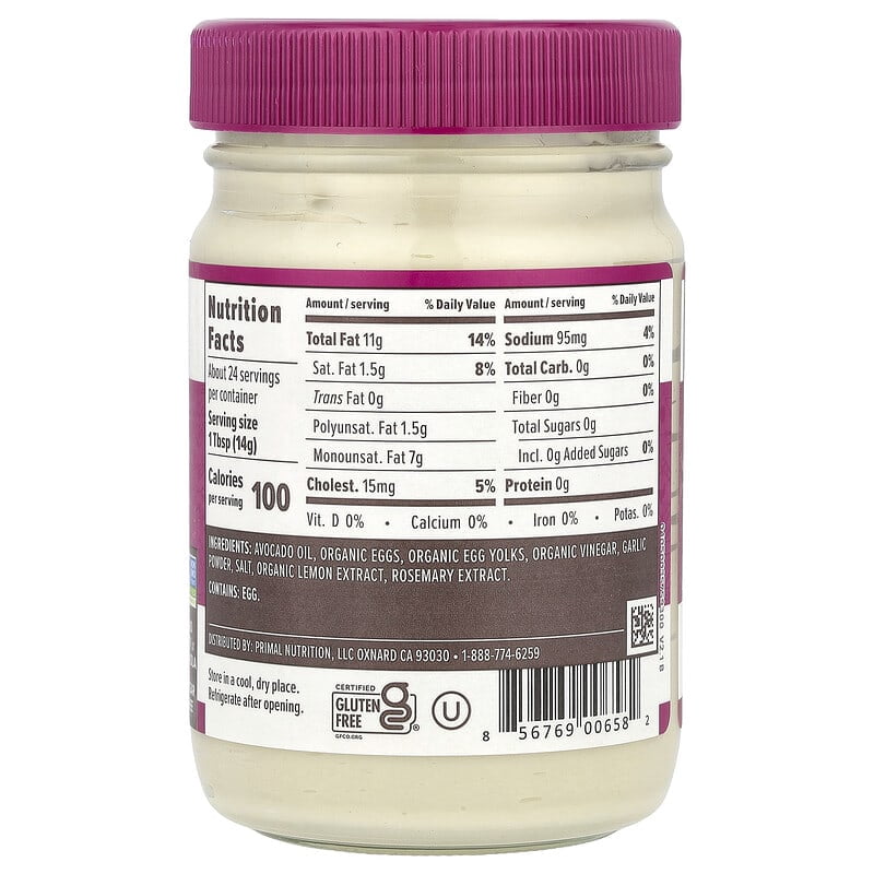 Primal Kitchen Real Mayonnaise Made with Avocado Oil Garlic Aioli Mayo 12 fl oz (355 ml) Pack of 2