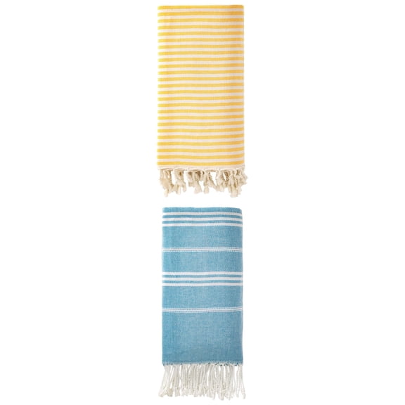 Unique Bargains 2 Pack Breathable Sand-Free Turkish Towels Yellow/Blue 71"x40"/71"x35"