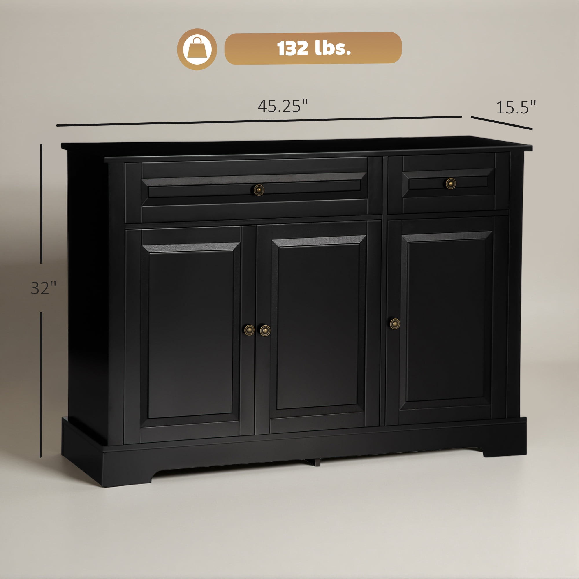 HOQBN Sideboard Buffet Cabinet, Modern Accent Cabinet with 2 Drawers and Adjustable Shelves for Kitchen and Living Room Black