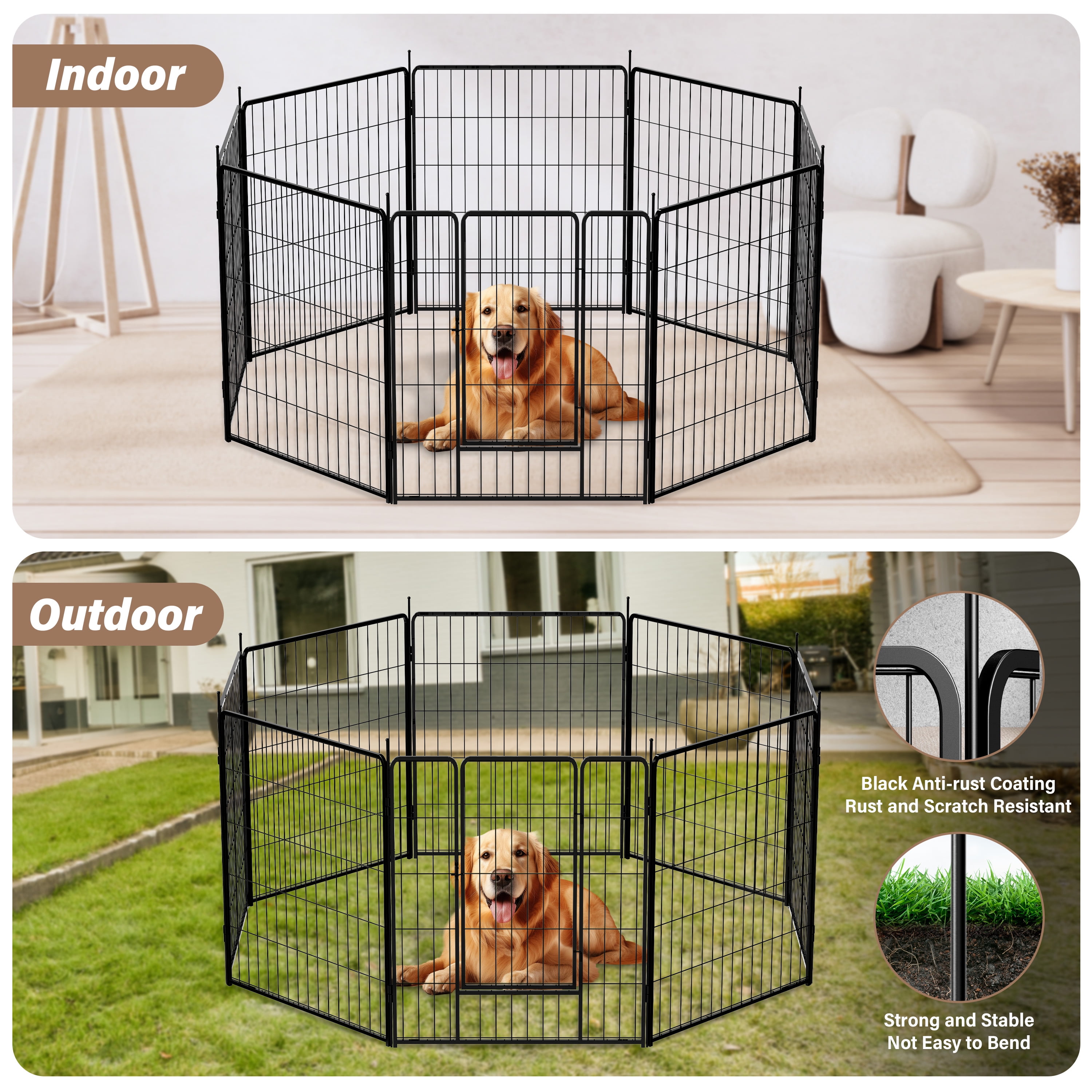 Pefilos 23" Outdoor Dog Playpen 8-Panels Dog Pen Indoor Metal Puppy Pet Playpen for Cats Small Dogs Run Fence, Iron Pet Dog Playpen, Black Pefilos 23" Outdoor Dog Playpen 8-Panels Dog Pen Indoor Metal Puppy Pet Playpen for Cats Small Dogs Run Fence, Iron Pet Dog Playpen, Black