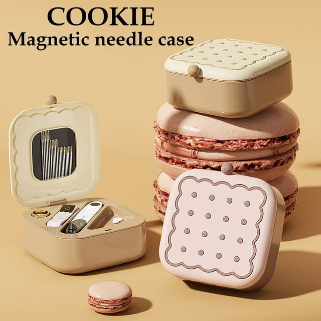 Sewing Box Coffee Brown Double-Layer Magnetic Needle and Thread Box Set Portable Sewing Kit with Card Slot for Home and Travel(1 Set) Rkxzt