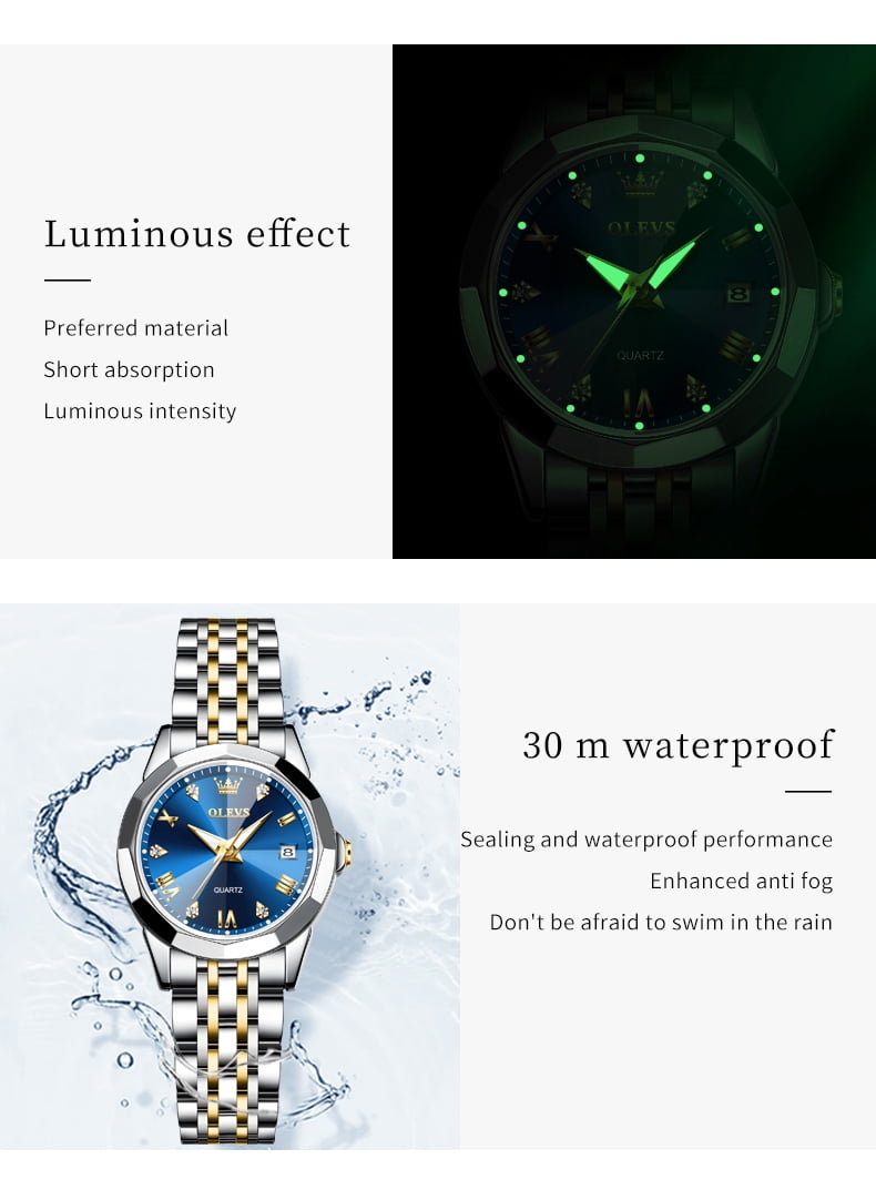 OLEVS Valentines Couple Pair Quartz Watches Luminous Calendar Date Window 3ATM Waterproof, Casual Stainless Steel His and Hers Wristwatch for Men Women Lovers Wedding Romantic Gifts Set of 2