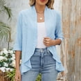 thumbnail image 4 of Light Weight Cardigan Women New Solid Color Cardigan Coat With Cropped Sleeves Ruffled Top Light Cardigans Women Summer Sky Blue M, 4 of 6