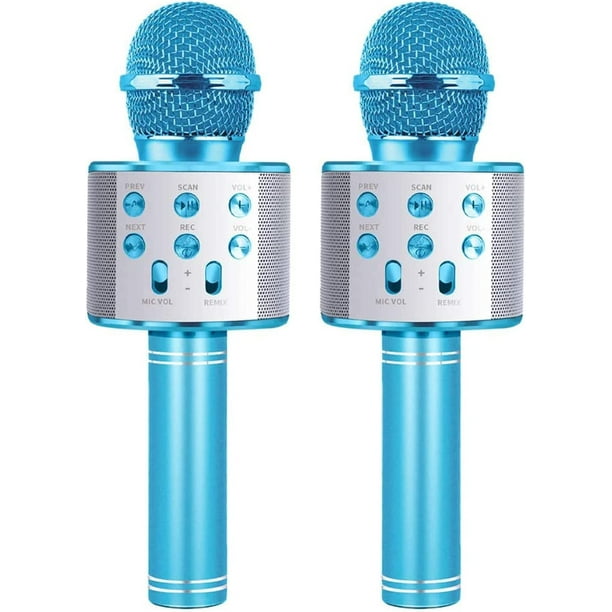 KSCD 2 Pack Microphones for Kid Wireless Bluetooth Karaoke Microphone for  Singing, Portable Handheld Mic Speaker Music Player Recorder for Christmas,  Birthday, Home Party (Blue) Light blue 
