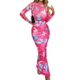 thumbnail image 3 of Women'S Bodycon Maxi Dress Fashion Long Sleeve Floral Print Tight Fitted Party Club Ruched Dresses Rose Red M, 3 of 9