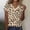 Khaki, variant on Ayolanni Leopard Print Womens Blouses Casual V-Neck Going Out Short Sleeve Blouse Tunic Plus Size Shirts Spring Tops for Women Yellow L