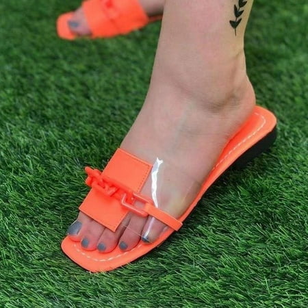 

Aoujea Summer Sandals Women Casual Slippers Chain Decoration With Low Heels And One Foot Flip Flops
