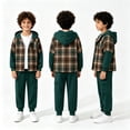 thumbnail image 3 of Jolyshlid Boys 2 Piece Sweatsuit Flannel Plaid Button Shirt Hoodie and Cargo Pants Sets for Kids Clothes Dark Green 11-12 Years, 3 of 11