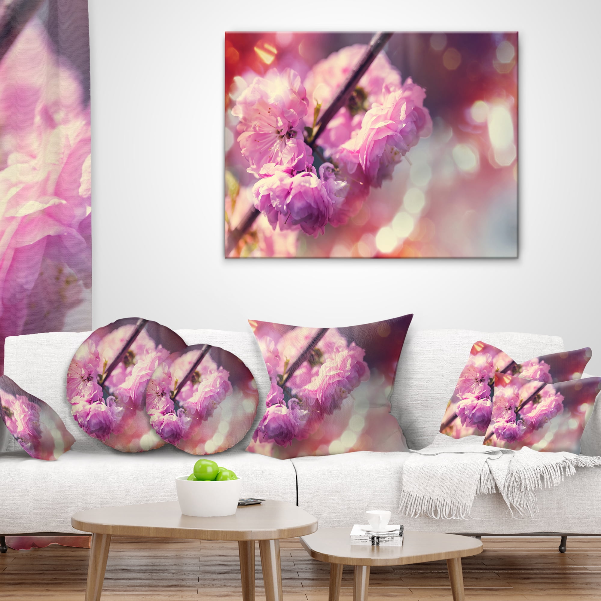 Designart Beautiful Almond Tree Flowers - Floral Throw Pillow - 18x18