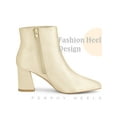thumbnail image 3 of BLISSFUL STEP Pointed Toe Satin Chunky Heel Ankle Boots for Women Champagne (Size 9), 3 of 5